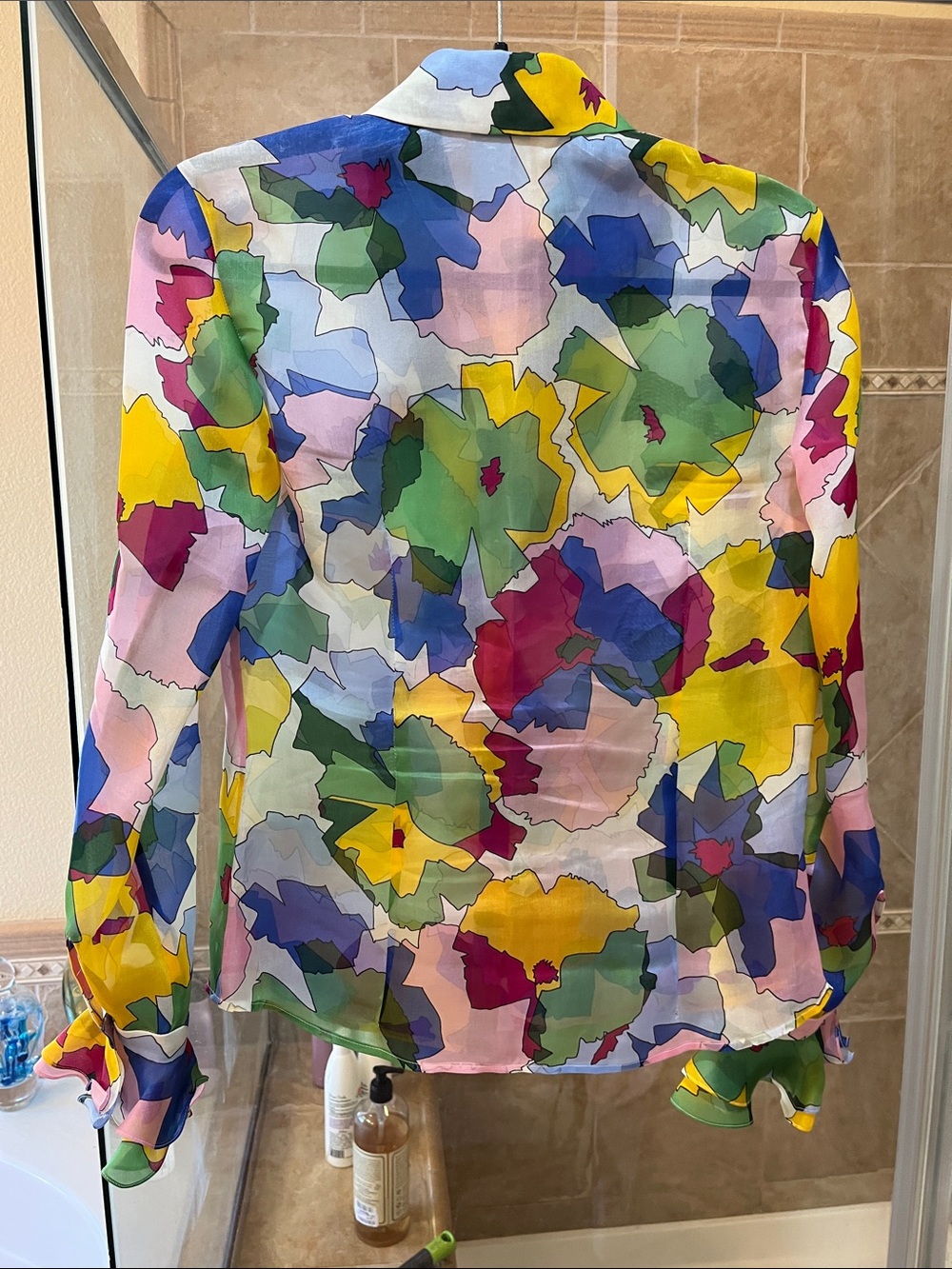 Colorful Abstract Floral Ruffle-Front Blouse - Multi - Picture 4 of 4